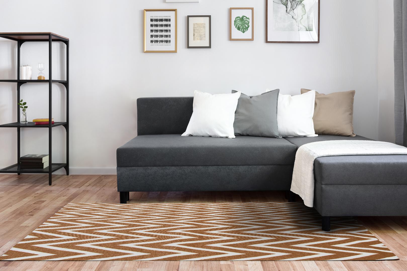 Tapete Para Sala ou Quarto 2,00M x 1,32M Antiderrapante Chevron Zig Zag