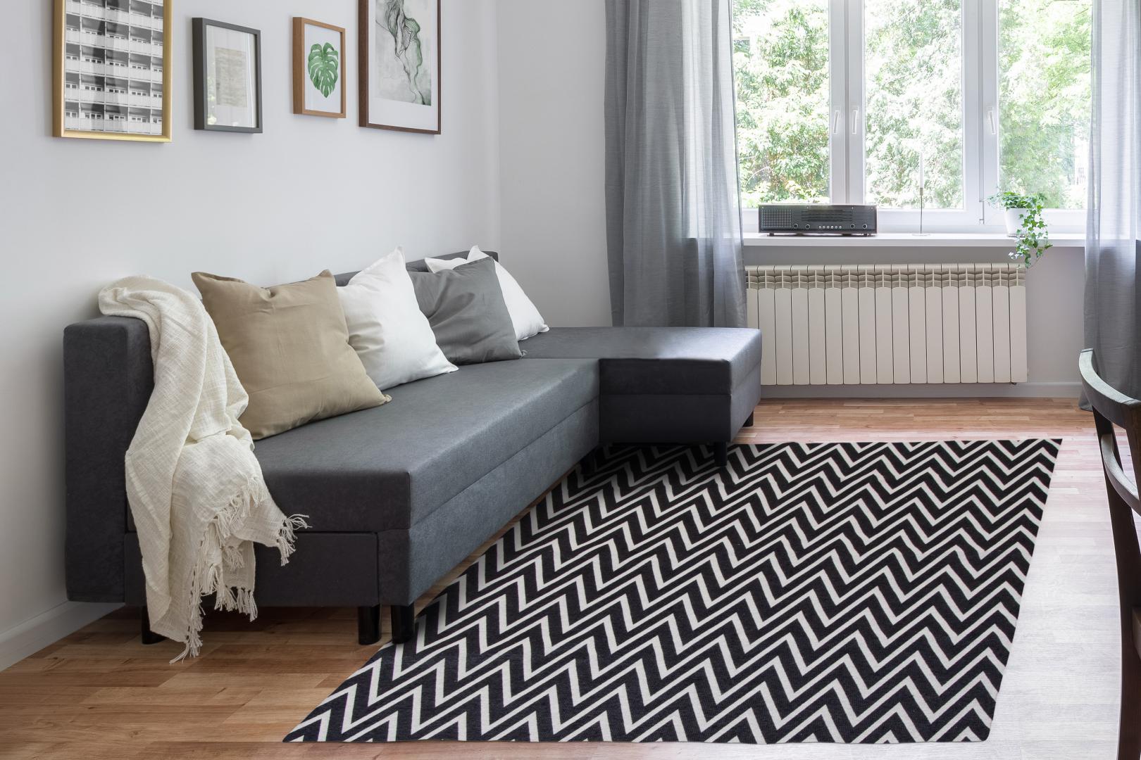 Tapete Para Sala ou Quarto 3,00M x 1,32M Antiderrapante Chevron Zig Zag