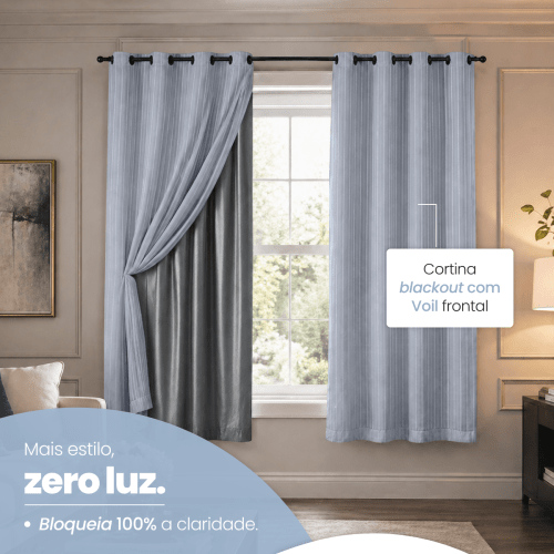 Cortina Blackout + Tecido Voil 2,00M x 1,30M Corta Luz Total