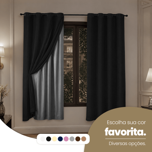 Cortina Blackout + Tecido Voil 2,00M x 1,30M Corta Luz Total