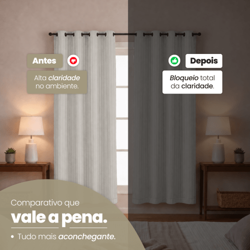 Cortina Blackout + Tecido Voil 2,00M x 1,30M Corta Luz Total