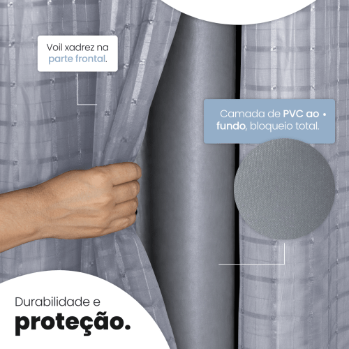 Cortina Blackout + Tecido Voil 2,00M x 1,30M Corta Luz Total