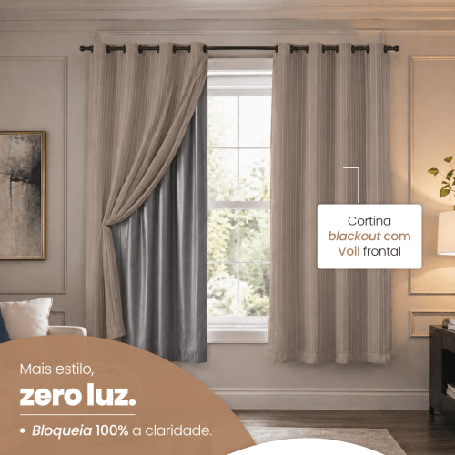 Cortina Blackout + Tecido Voil 2,00M x 1,40M Corta Luz Total