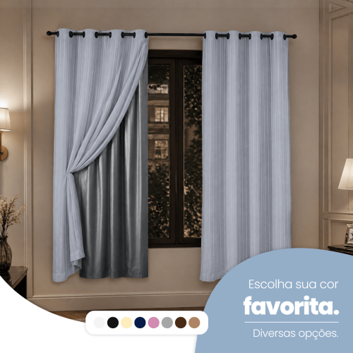 Cortina Blackout + Tecido Voil 2,00M x 1,30M Corta Luz Total