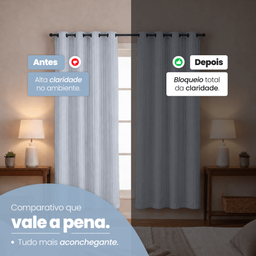 Cortina Blackout + Tecido Voil 2,00M x 1,30M Corta Luz Total