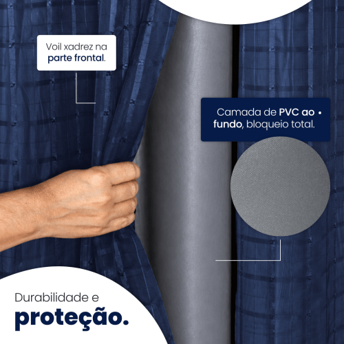 Cortina Blackout + Tecido Voil 2,00M x 1,30M Corta Luz Total
