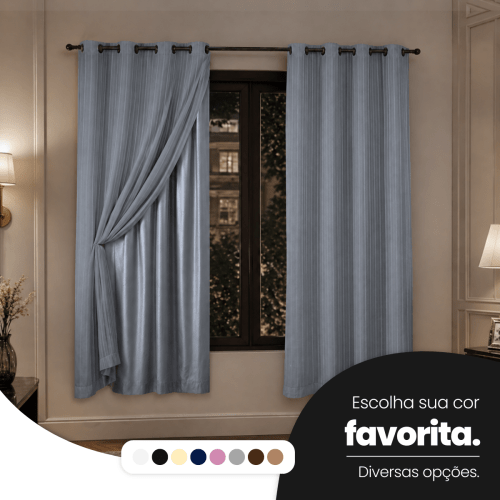 Cortina Blackout + Tecido Voil 2,00M x 1,30M Corta Luz Total