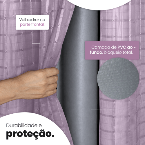 Cortina Blackout + Tecido Voil 2,00M x 1,30M Corta Luz Total