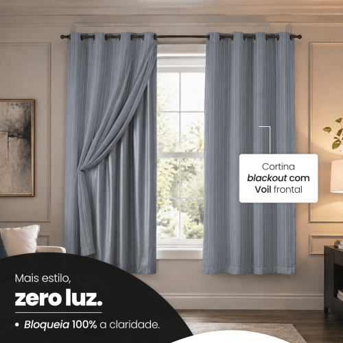 Cortina Blackout + Tecido Voil 2,00M x 1,30M Corta Luz Total