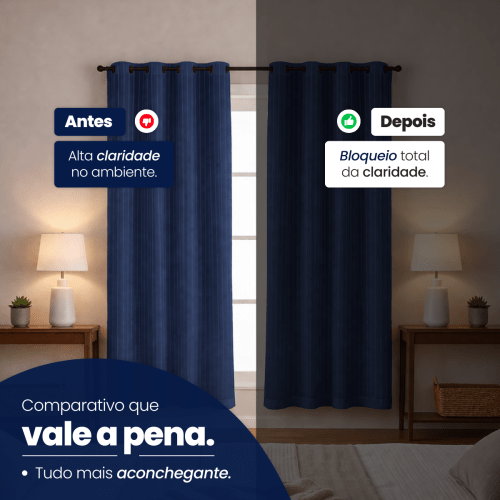 Cortina Blackout + Tecido Voil 2,00M x 1,30M Corta Luz Total