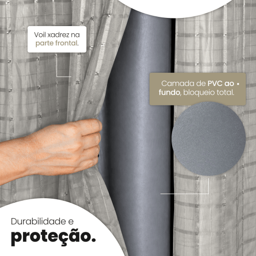 Cortina Blackout + Tecido Voil 2,00M x 1,30M Corta Luz Total