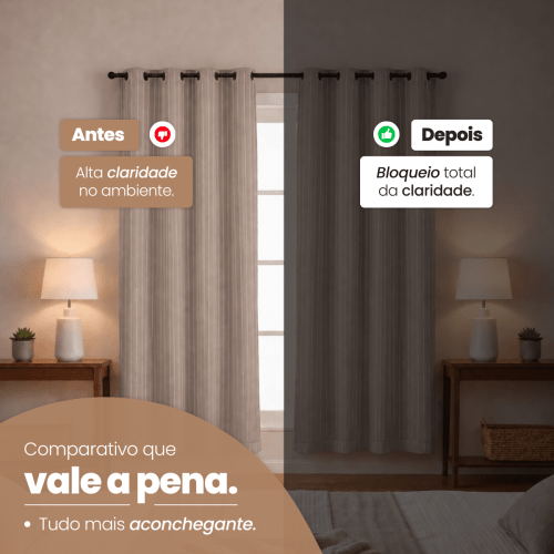 Cortina Blackout + Tecido Voil 2,00M x 1,40M Corta Luz Total