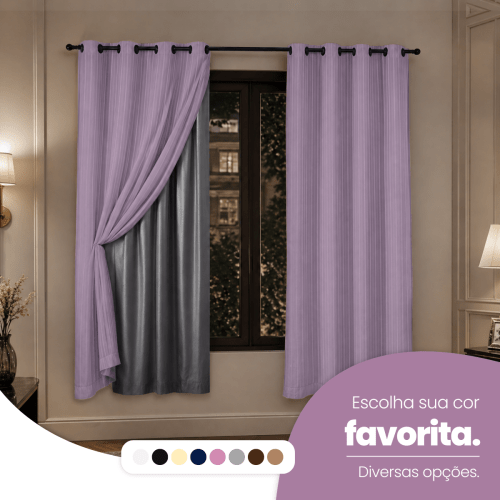 Cortina Blackout + Tecido Voil 2,00M x 1,30M Corta Luz Total