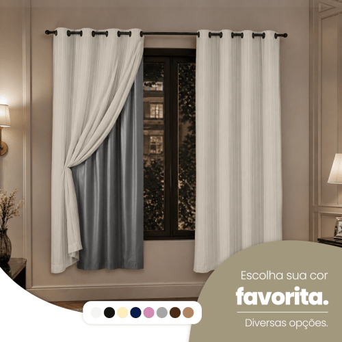 Cortina Blackout + Tecido Voil 2,00M x 1,30M Corta Luz Total