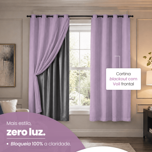 Cortina Blackout + Tecido Voil 2,00M x 1,30M Corta Luz Total