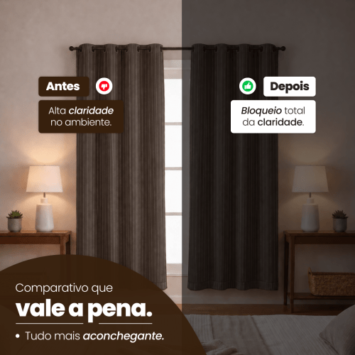 Cortina Blackout + Tecido Voil 2,00M x 1,30M Corta Luz Total