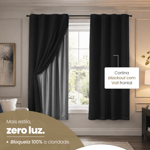 Cortina Blackout + Tecido Voil 2,00M x 1,30M Corta Luz Total