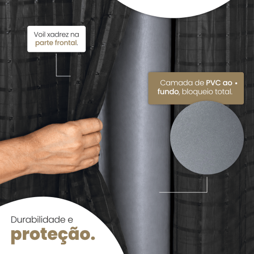 Cortina Blackout + Tecido Voil 2,00M x 1,30M Corta Luz Total