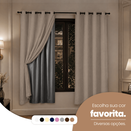 Cortina Blackout + Tecido Voil 2,00M x 1,40M Corta Luz Total