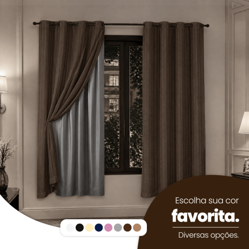 Cortina Blackout + Tecido Voil 2,00M x 1,30M Corta Luz Total