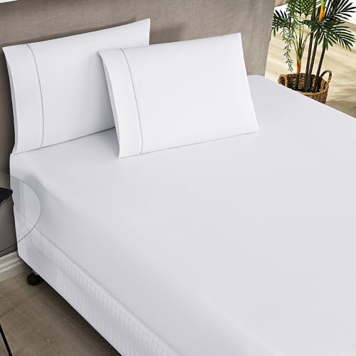 Jogo De Lençol Cama Casal Padrão 4 Peças Elegance Percale 200 Fios Toque Macio Detalhes Ponto Palito