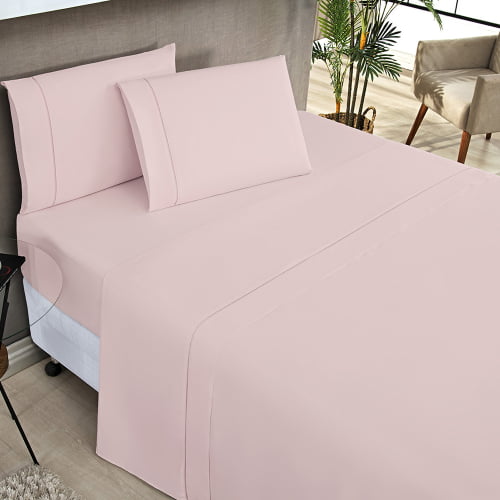 Jogo De Lençol Cama Casal Padrão 4 Peças Elegance Percale 200 Fios Toque Macio Detalhes Ponto Palito