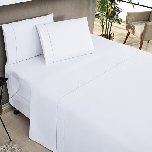 Jogo De Lençol Cama King 4 Peças Elegance Percale 200 Fios Toque Macio Detalhes Ponto Palito