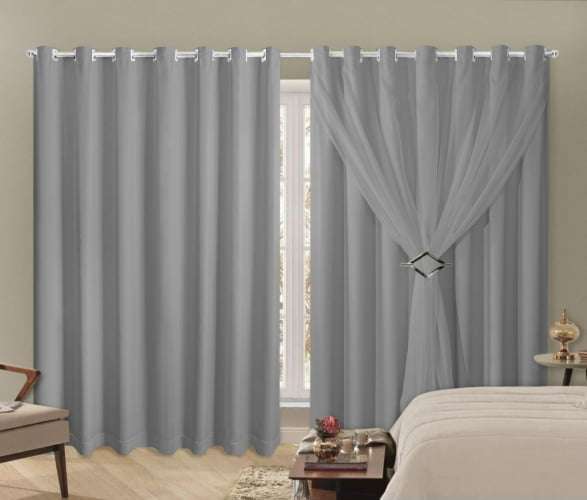 Cortina Blackout Com Voil Liso Para Sala ou Quarto 2,00m x 2,30m