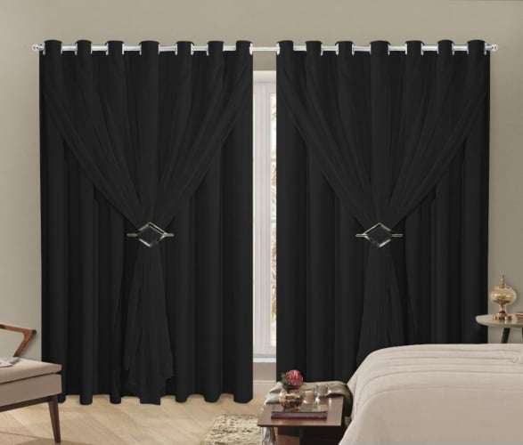 Cortina Blackout Com Voil Liso Para Sala ou Quarto 2,00m x 2,30m