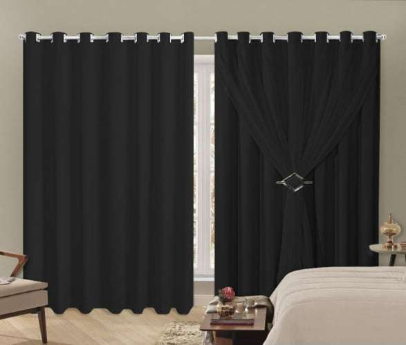 Cortina Blackout Com Voil Liso Para Sala ou Quarto 2,00m x 2,30m