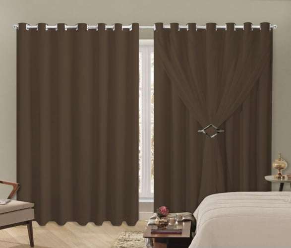 Cortina Blackout Com Voil Liso Para Sala ou Quarto 3,00m x 2,40m