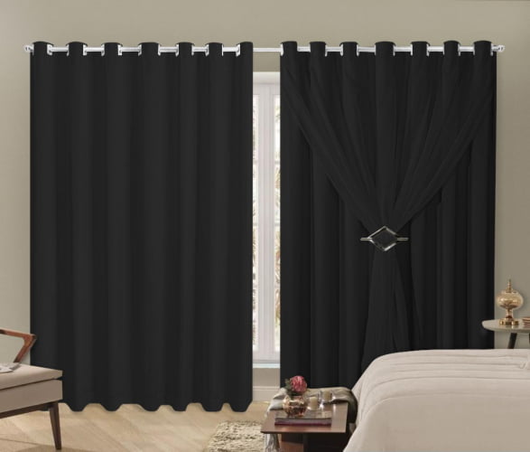 Cortina Blackout Com Voil Liso Para Sala ou Quarto 6,00m x 2,50m