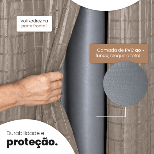 Cortina Blackout + Tecido Voil 2,00M x 1,40M Corta Luz Total