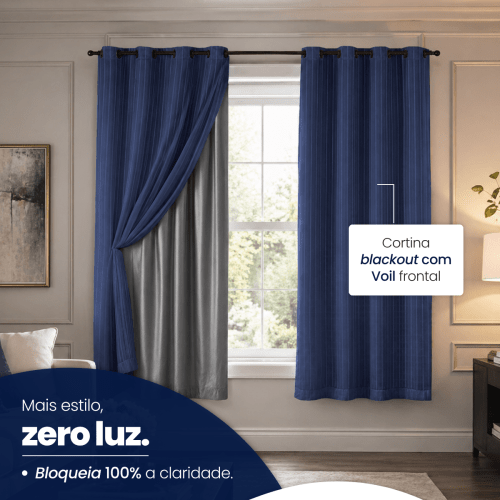 Cortina Blackout + Tecido Voil 2,00M x 1,30M Corta Luz Total