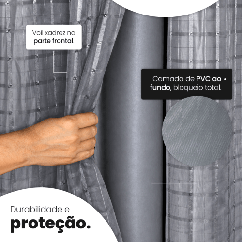 Cortina Blackout + Tecido Voil 2,00M x 1,30M Corta Luz Total