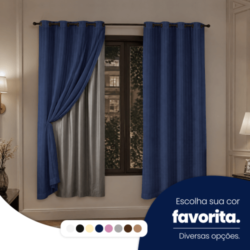 Cortina Blackout + Tecido Voil 2,00M x 1,30M Corta Luz Total