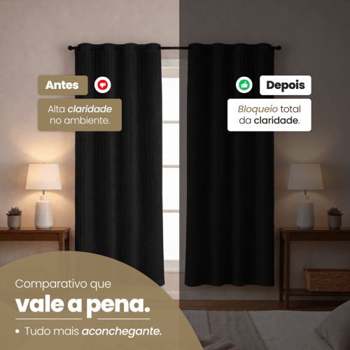 Cortina Blackout + Tecido Voil 2,00M x 1,30M Corta Luz Total