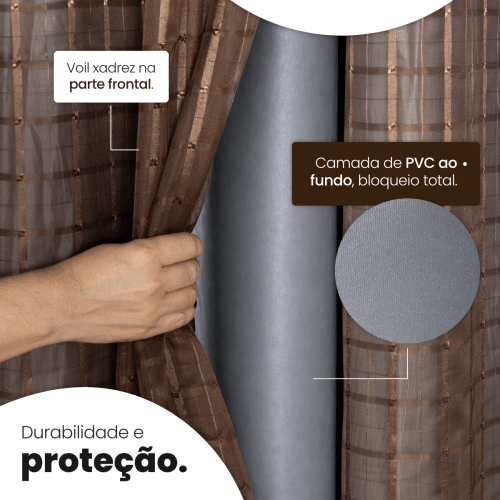 Cortina Blackout + Tecido Voil 2,00M x 1,30M Corta Luz Total