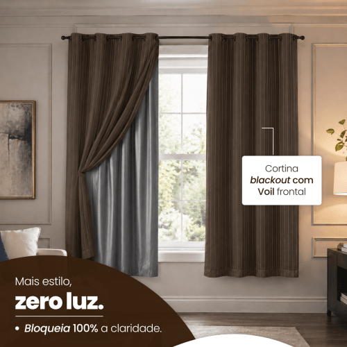 Cortina Blackout + Tecido Voil 2,00M x 1,30M Corta Luz Total